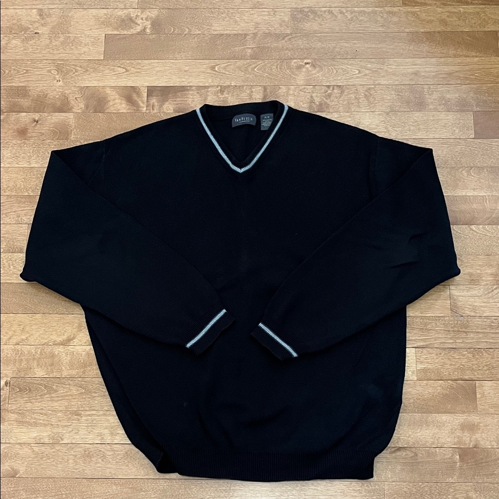 Van Heusen Black V-Neck Sweater with Gray Trim